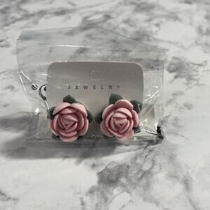 Unbranded Pink Rose Stud Earrings with Rubber Backs